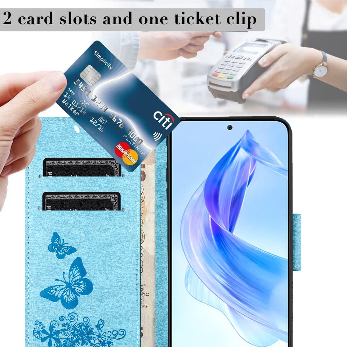 For Honor 90 Lite 5G / X50i 5G Butterflies Flower Imprinting Stand Phone Cover Leather Wallet Case