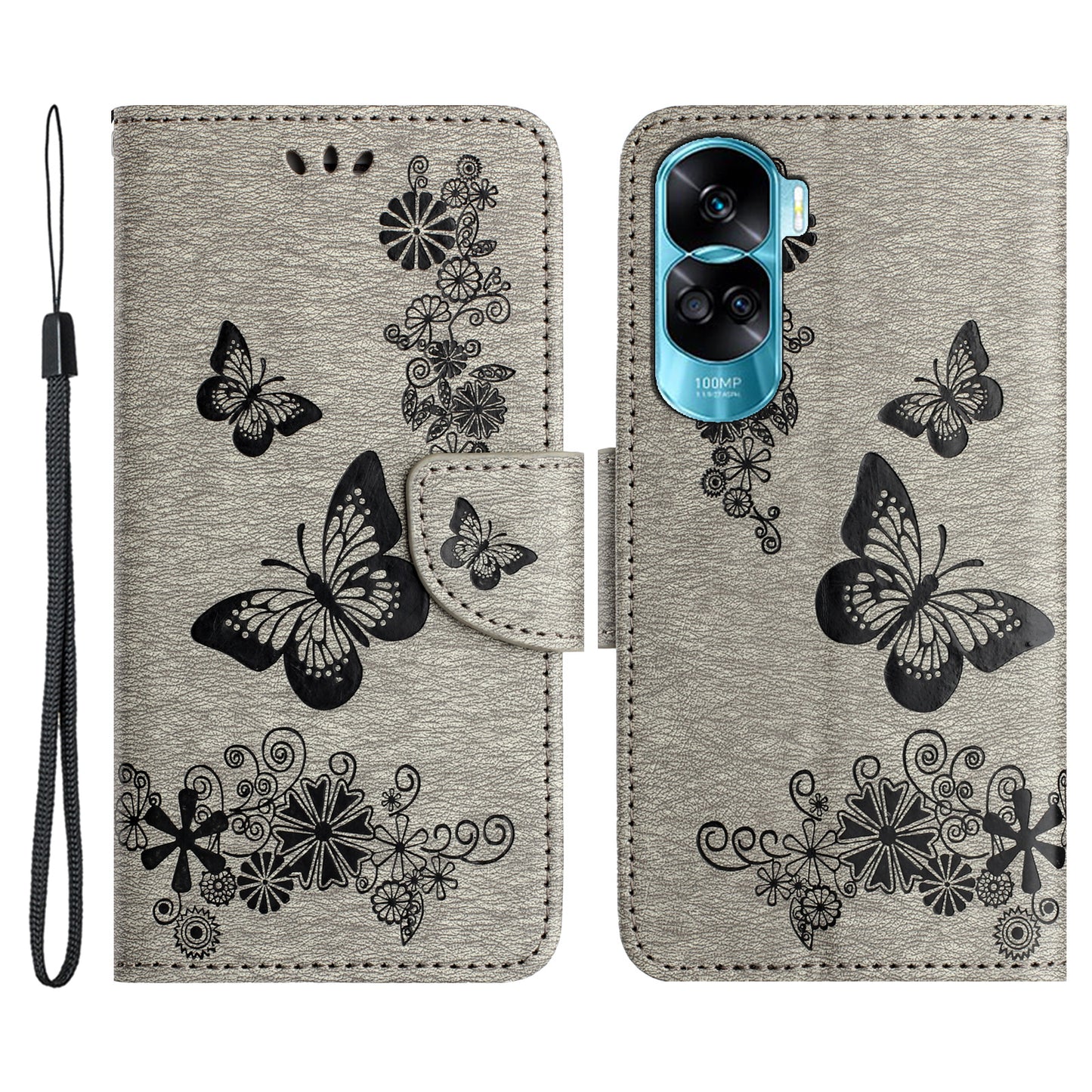 For Honor 90 Lite 5G / X50i 5G Butterflies Flower Imprinting Stand Phone Cover Leather Wallet Case
