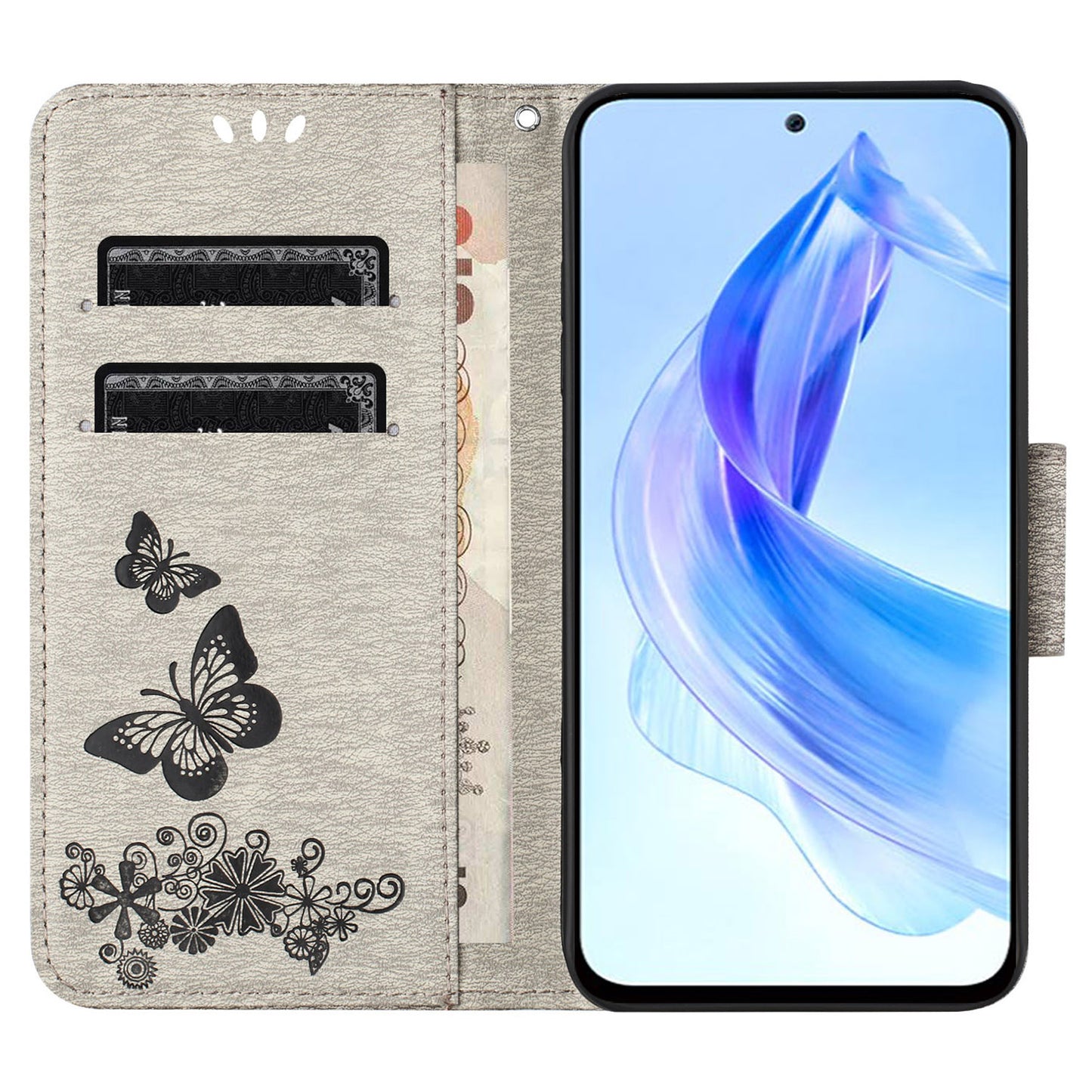 For Honor 90 Lite 5G / X50i 5G Butterflies Flower Imprinting Stand Phone Cover Leather Wallet Case
