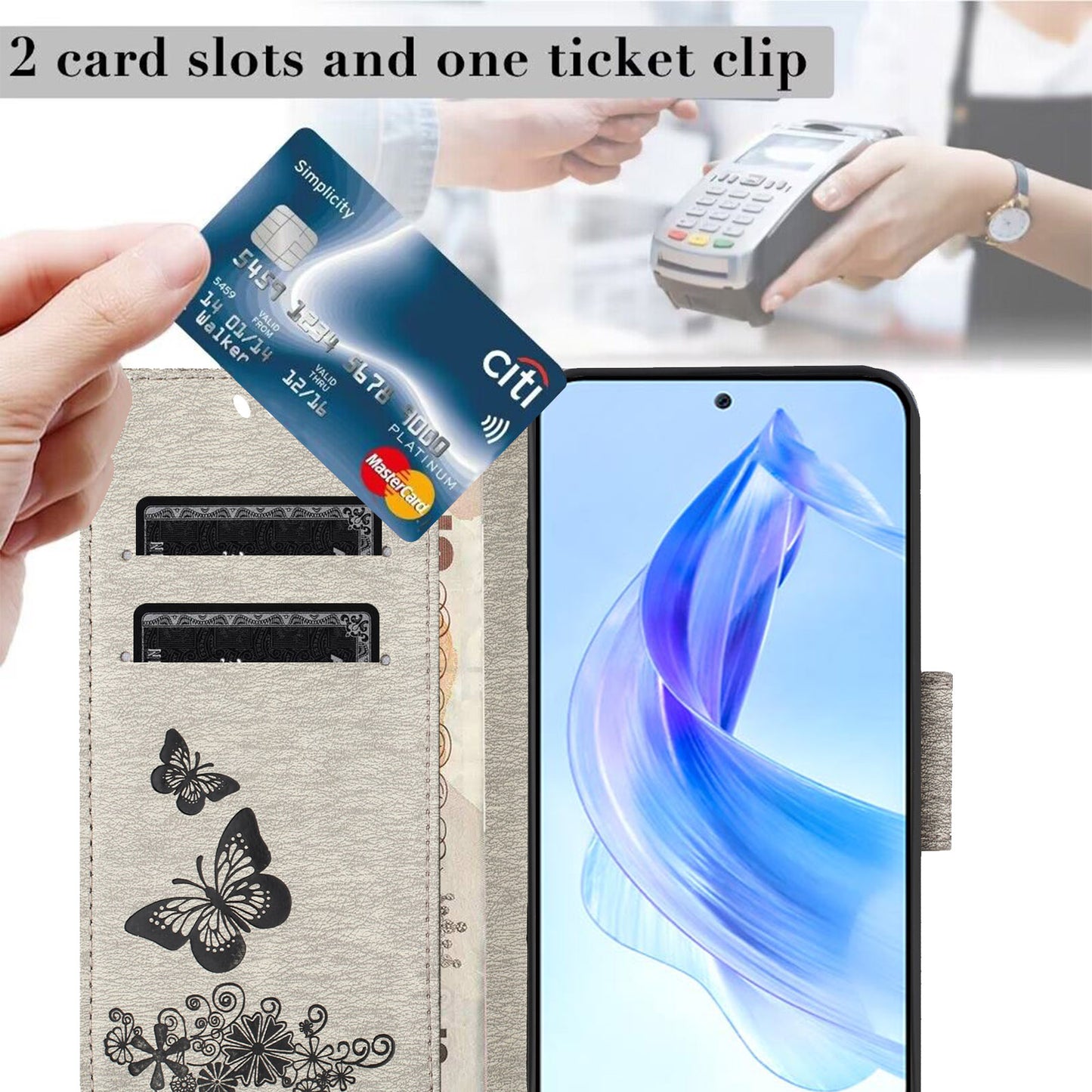 For Honor 90 Lite 5G / X50i 5G Butterflies Flower Imprinting Stand Phone Cover Leather Wallet Case