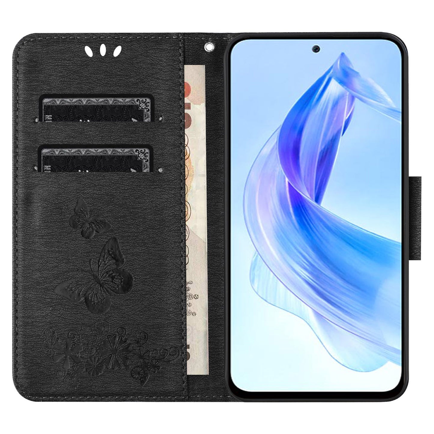 For Honor 90 Lite 5G / X50i 5G Butterflies Flower Imprinting Stand Phone Cover Leather Wallet Case