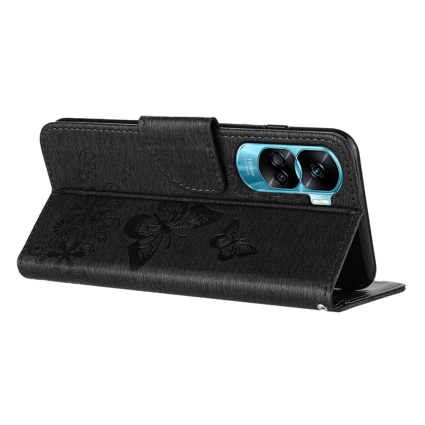 For Honor 90 Lite 5G / X50i 5G Butterflies Flower Imprinting Stand Phone Cover Leather Wallet Case