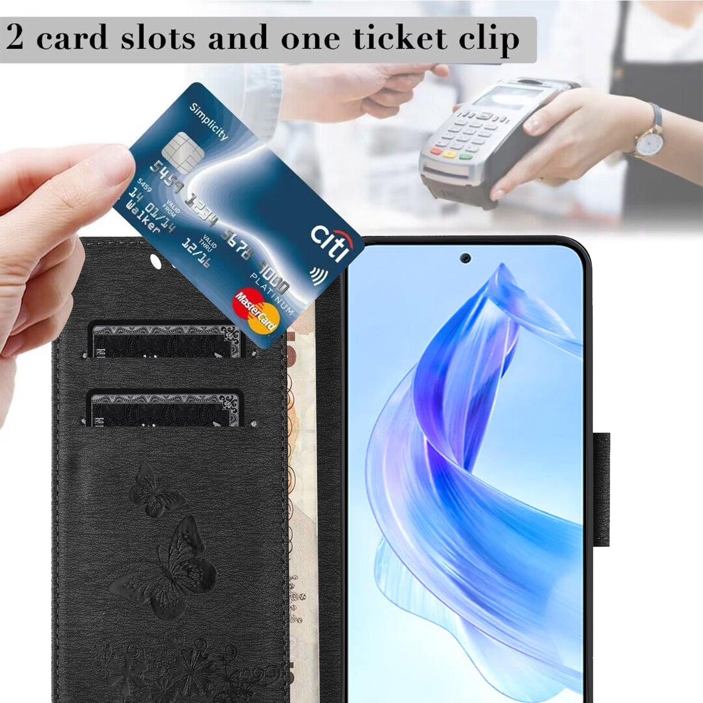 For Honor 90 Lite 5G / X50i 5G Butterflies Flower Imprinting Stand Phone Cover Leather Wallet Case