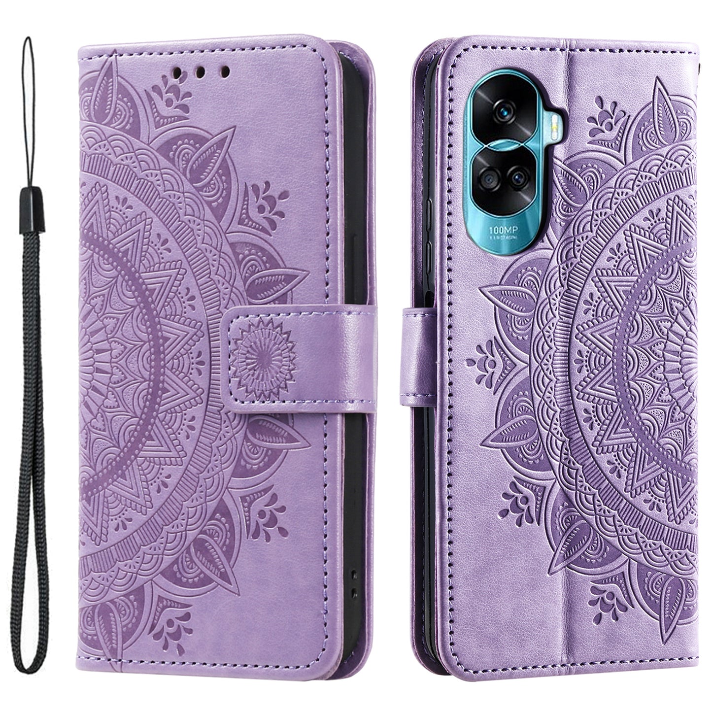 For Honor 90 Lite 5G / X50i 5G Leather Wallet Phone Cover Mandala Flower Imprint Stand Case with Strap