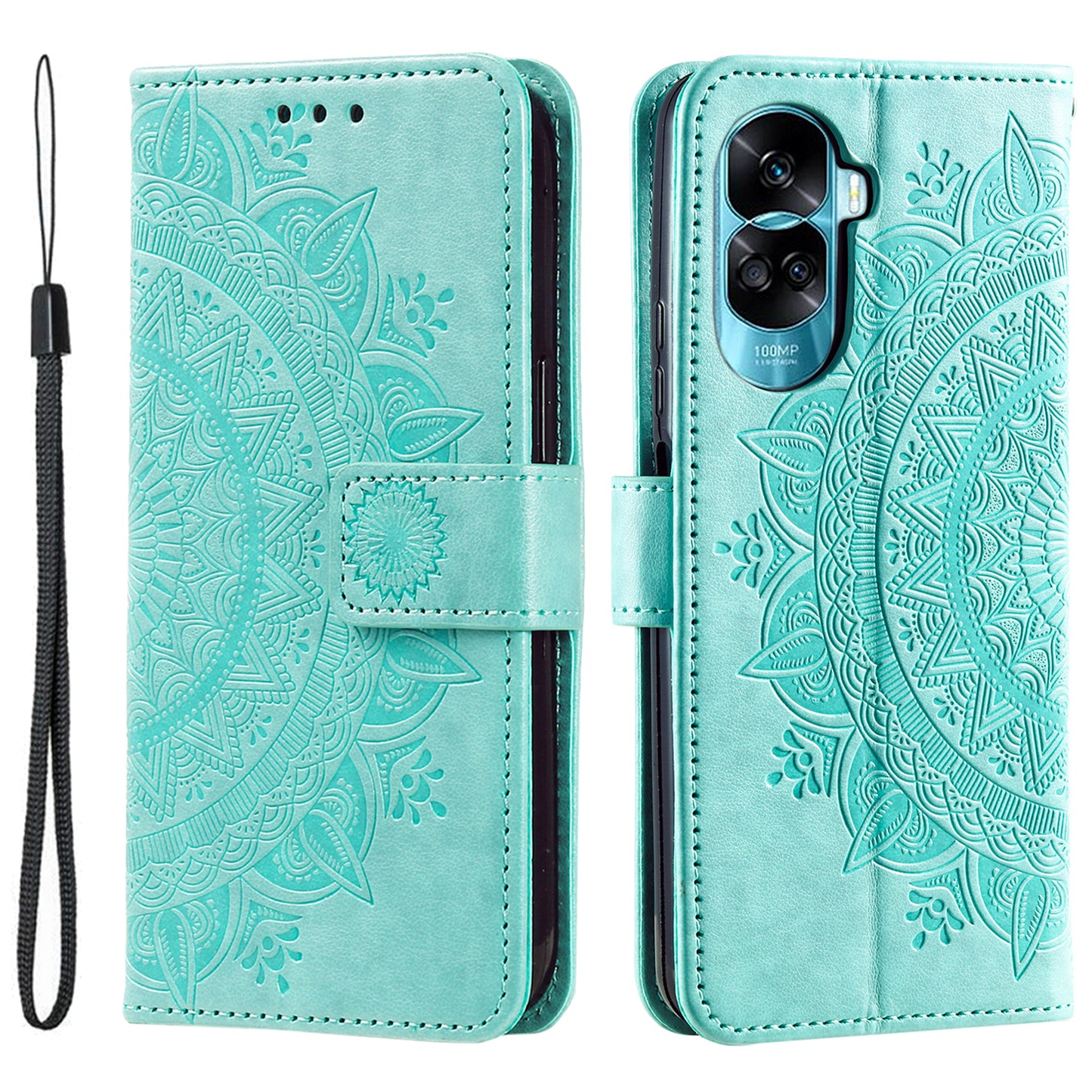 For Honor 90 Lite 5G / X50i 5G Leather Wallet Phone Cover Mandala Flower Imprint Stand Case with Strap