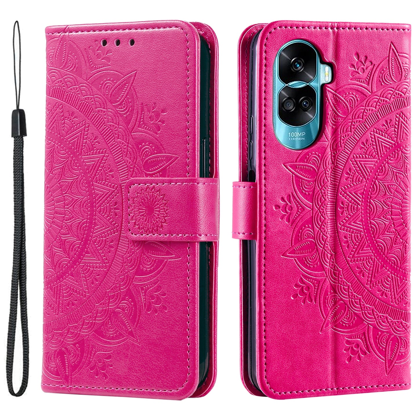For Honor 90 Lite 5G / X50i 5G Leather Wallet Phone Cover Mandala Flower Imprint Stand Case with Strap