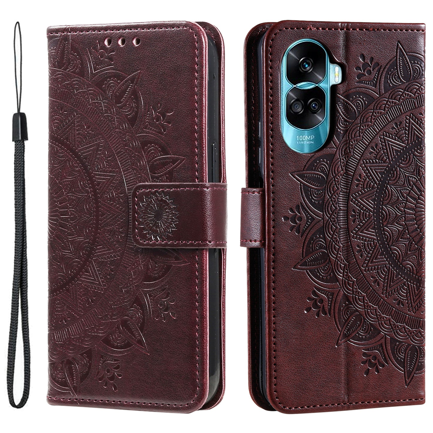 For Honor 90 Lite 5G / X50i 5G Leather Wallet Phone Cover Mandala Flower Imprint Stand Case with Strap