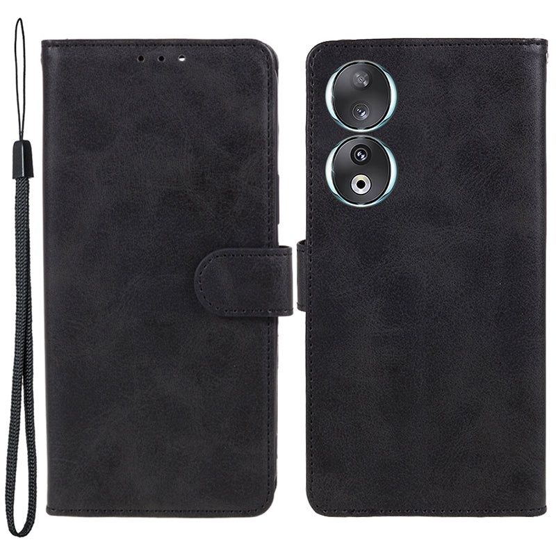 For Honor 90 Calf Texture Leather Phone Case Magnetic Clasp Wallet Stand Anti-fall Cover