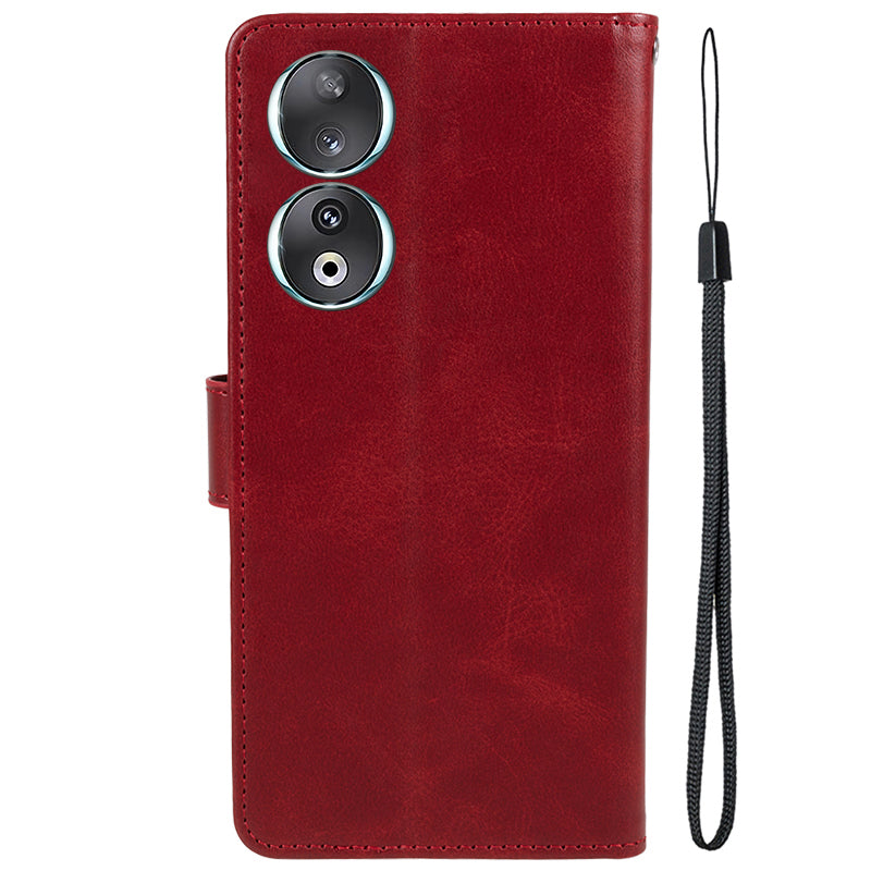 For Honor 90 Calf Texture Leather Phone Case Magnetic Clasp Wallet Stand Anti-fall Cover
