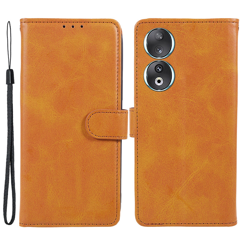 For Honor 90 Calf Texture Leather Phone Case Magnetic Clasp Wallet Stand Anti-fall Cover