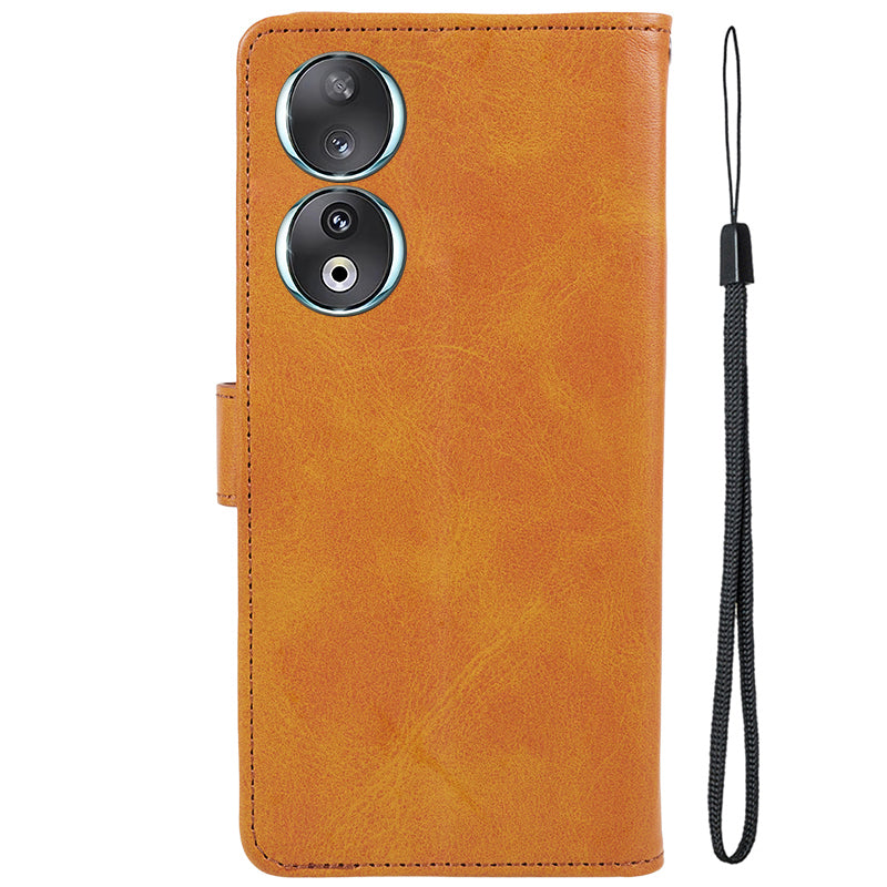 For Honor 90 Calf Texture Leather Phone Case Magnetic Clasp Wallet Stand Anti-fall Cover