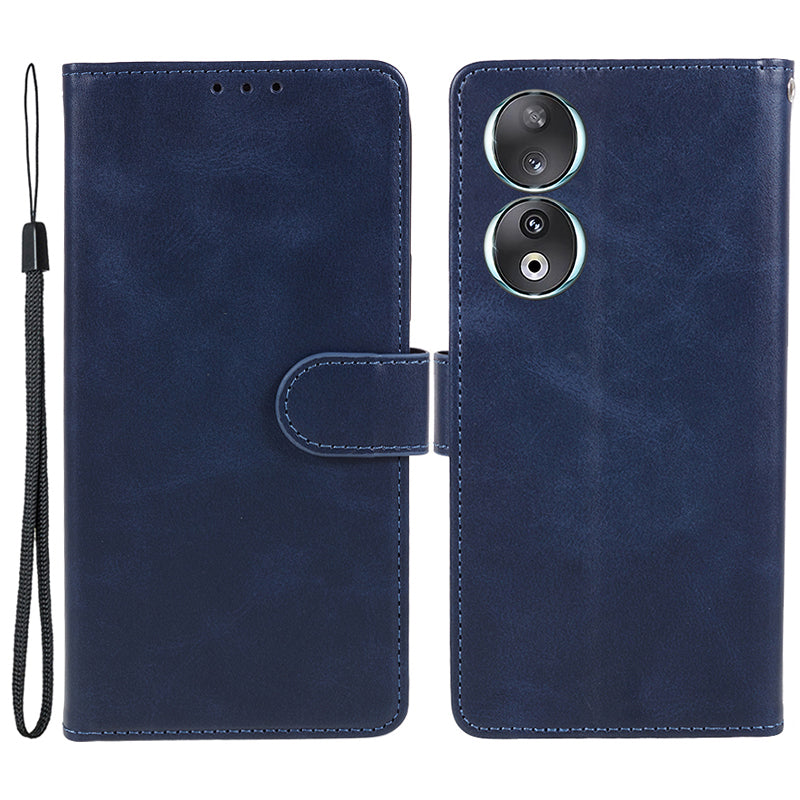 For Honor 90 Calf Texture Leather Phone Case Magnetic Clasp Wallet Stand Anti-fall Cover
