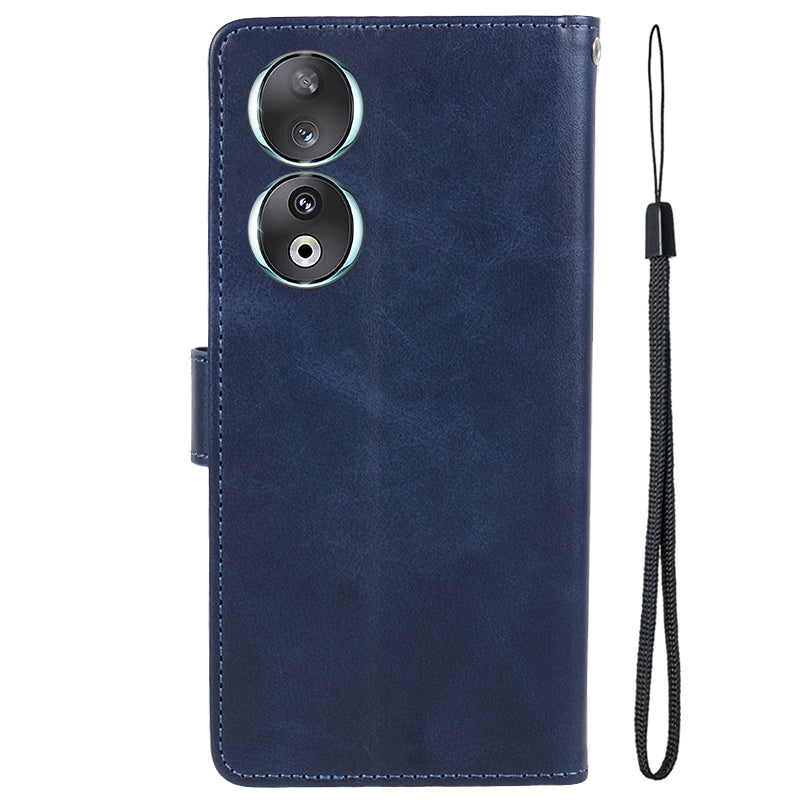 For Honor 90 Calf Texture Leather Phone Case Magnetic Clasp Wallet Stand Anti-fall Cover
