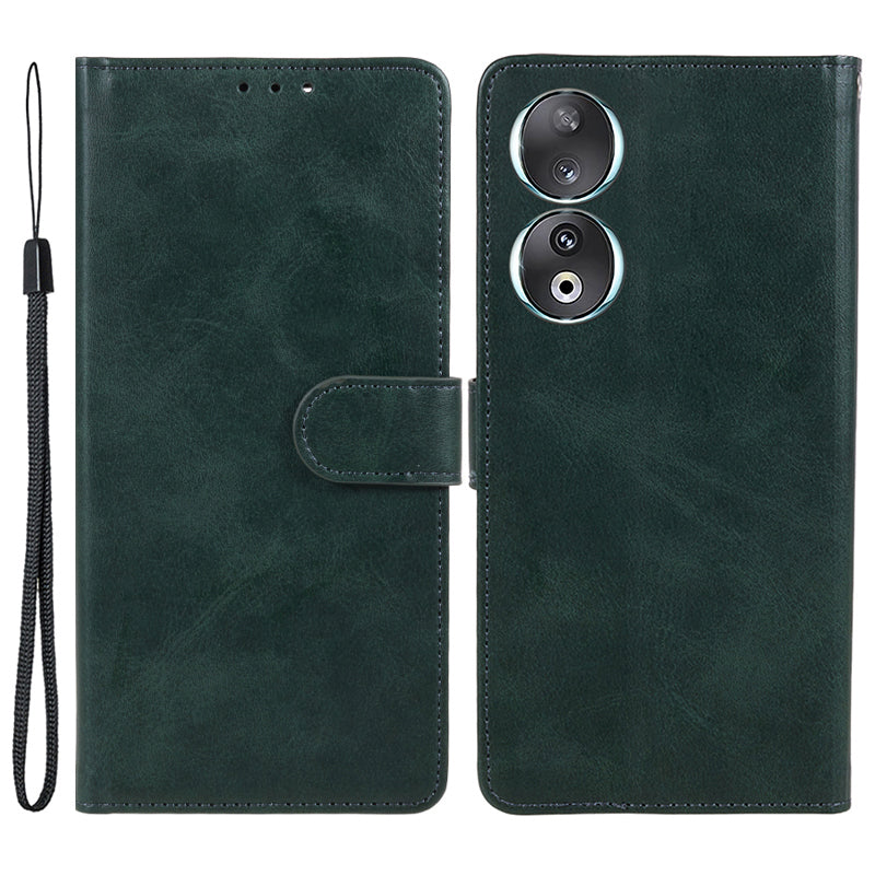 For Honor 90 Calf Texture Leather Phone Case Magnetic Clasp Wallet Stand Anti-fall Cover