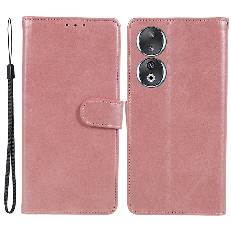 For Honor 90 Calf Texture Leather Phone Case Magnetic Clasp Wallet Stand Anti-fall Cover