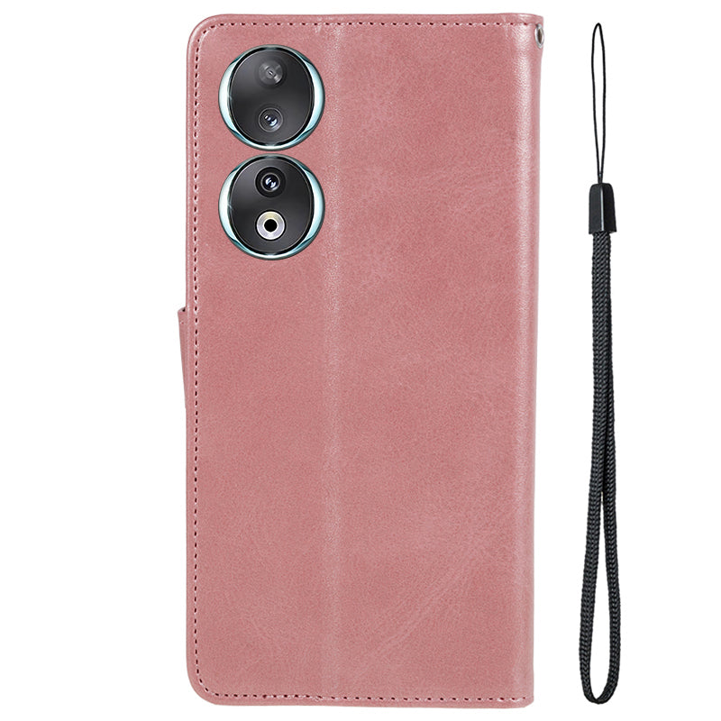 For Honor 90 Calf Texture Leather Phone Case Magnetic Clasp Wallet Stand Anti-fall Cover