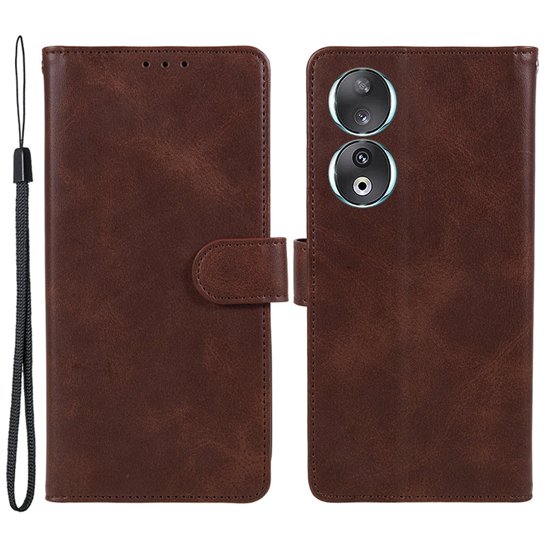 For Honor 90 Calf Texture Leather Phone Case Magnetic Clasp Wallet Stand Anti-fall Cover
