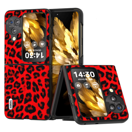 ABEEL For Oppo Find N3 Flip Leopard Pattern Phone Case PU Leather+PC Shockproof Cover