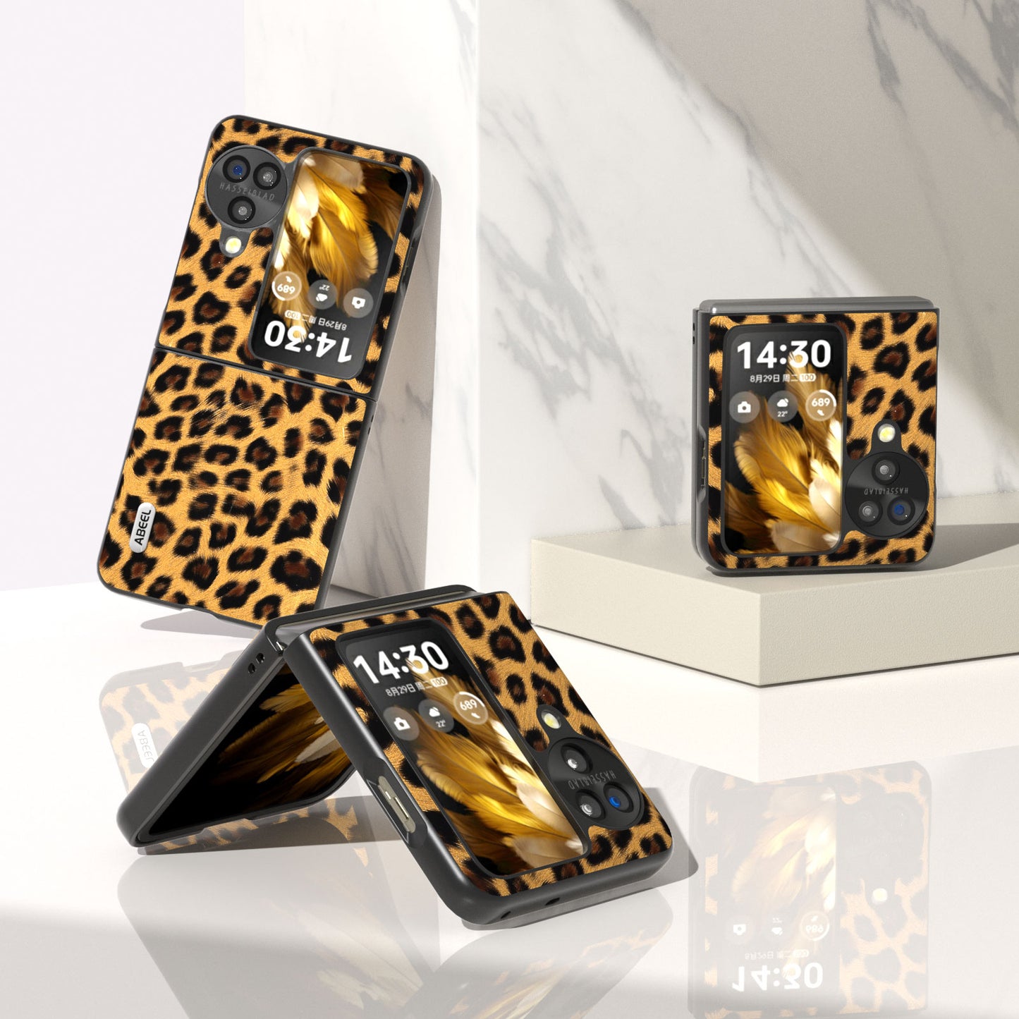 ABEEL For Oppo Find N3 Flip Leopard Pattern Phone Case PU Leather+PC Shockproof Cover
