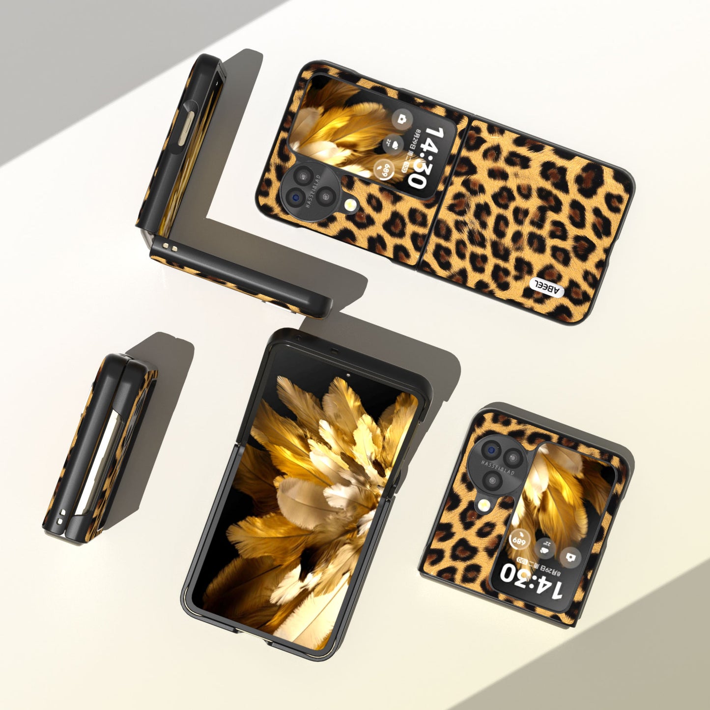 ABEEL For Oppo Find N3 Flip Leopard Pattern Phone Case PU Leather+PC Shockproof Cover