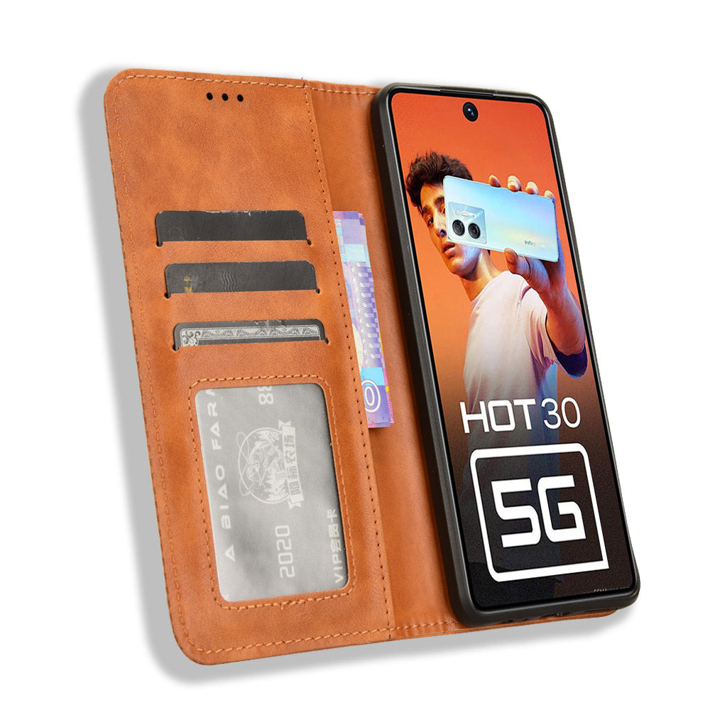 For Infinix Hot 30 5G X6832 Retro Leather Wallet Case Magnetic Closing Stand Phone Cover