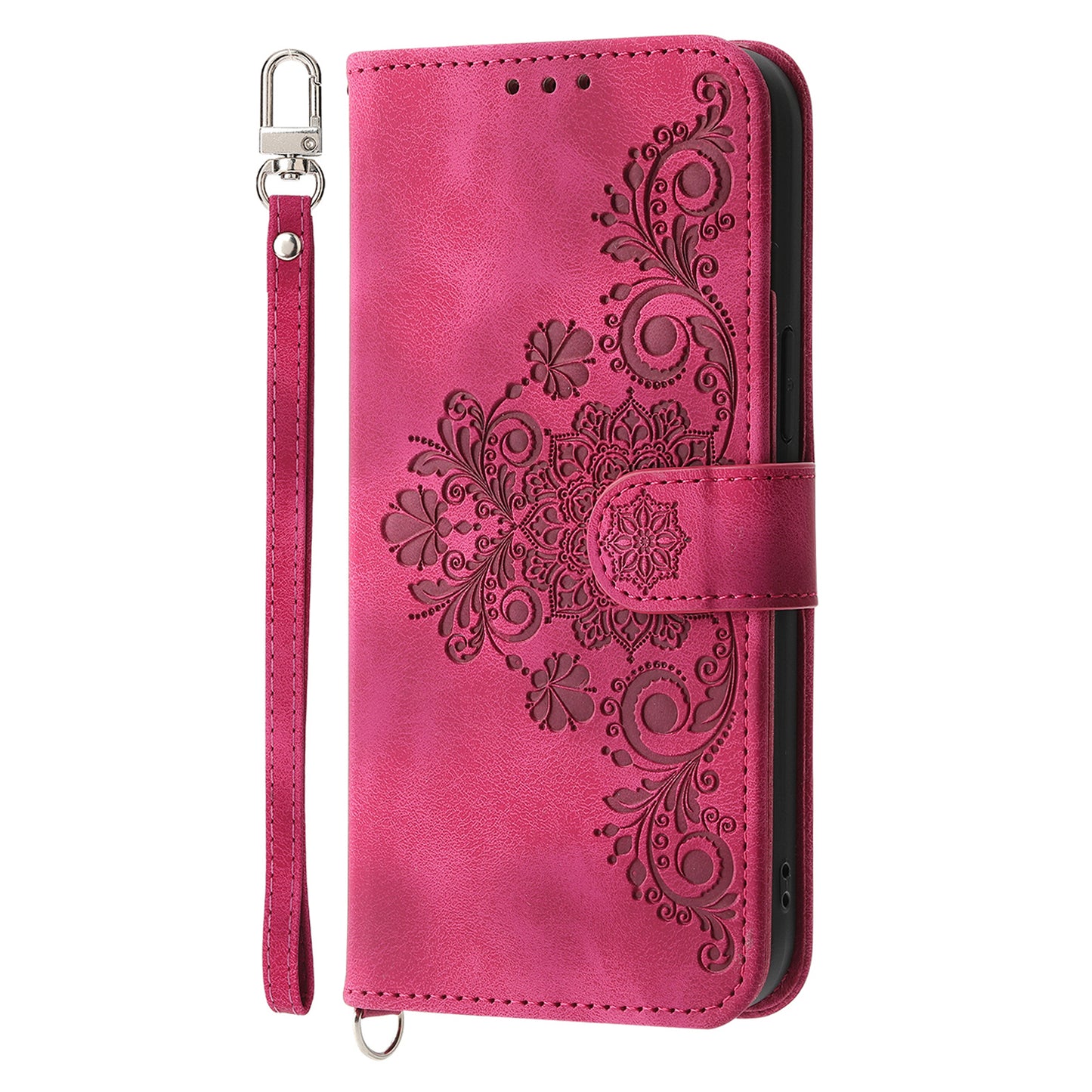 For Huawei Mate 60 Stand Wallet Phone Case PU Leather Imprinted Flower Phone Cover with Wrist Strap + Shoulder Strap