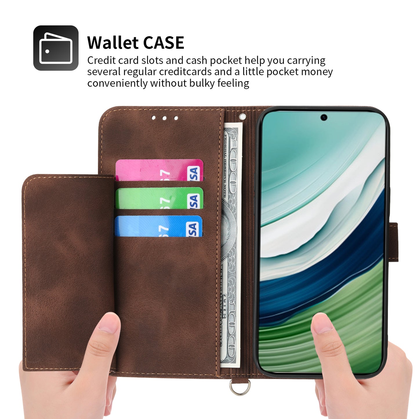For Huawei Mate 60 Stand Wallet Phone Case PU Leather Imprinted Flower Phone Cover with Wrist Strap + Shoulder Strap