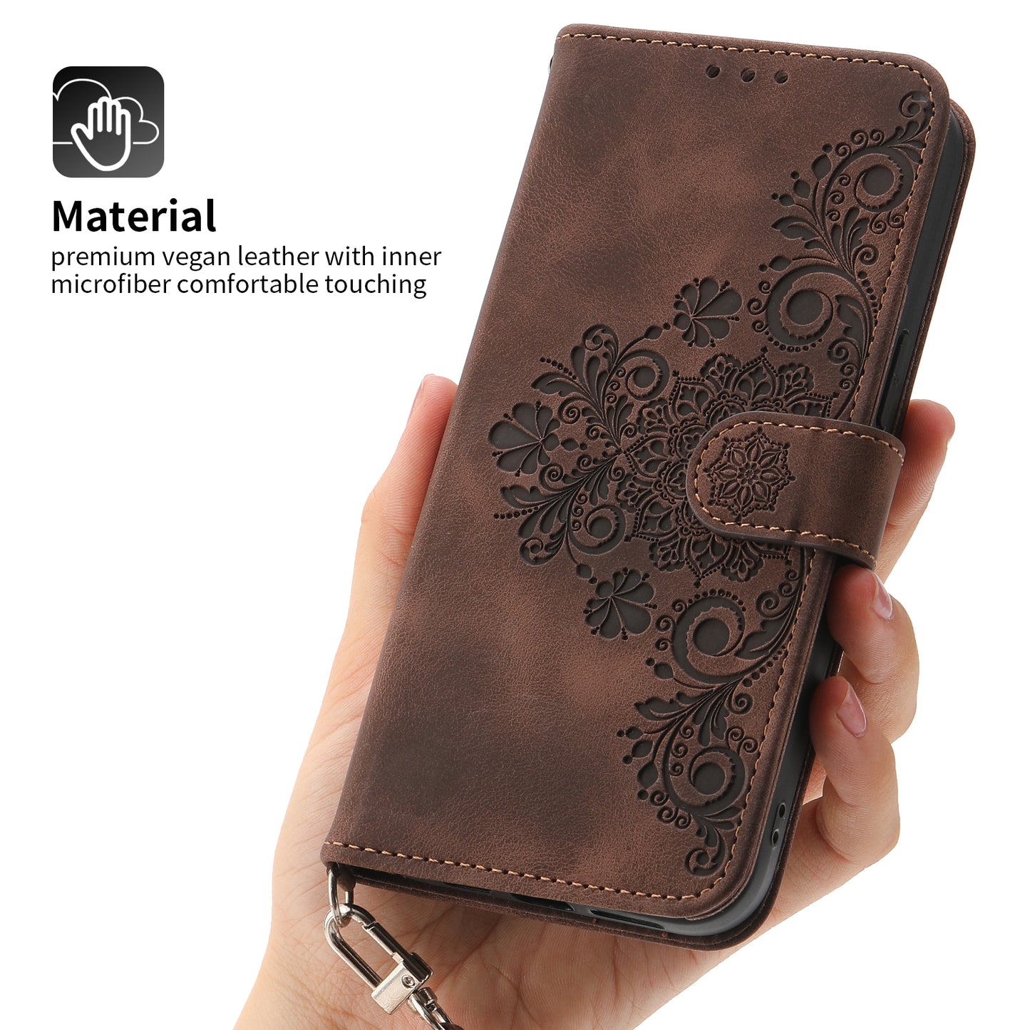 For Huawei Mate 60 Stand Wallet Phone Case PU Leather Imprinted Flower Phone Cover with Wrist Strap + Shoulder Strap