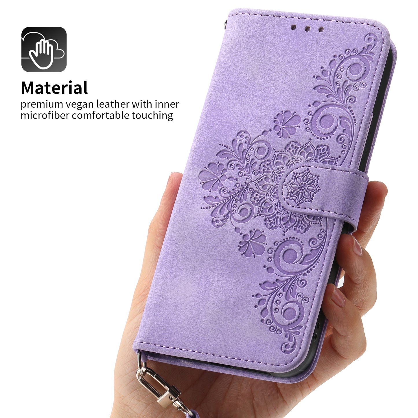 For Huawei Mate 60 Stand Wallet Phone Case PU Leather Imprinted Flower Phone Cover with Wrist Strap + Shoulder Strap