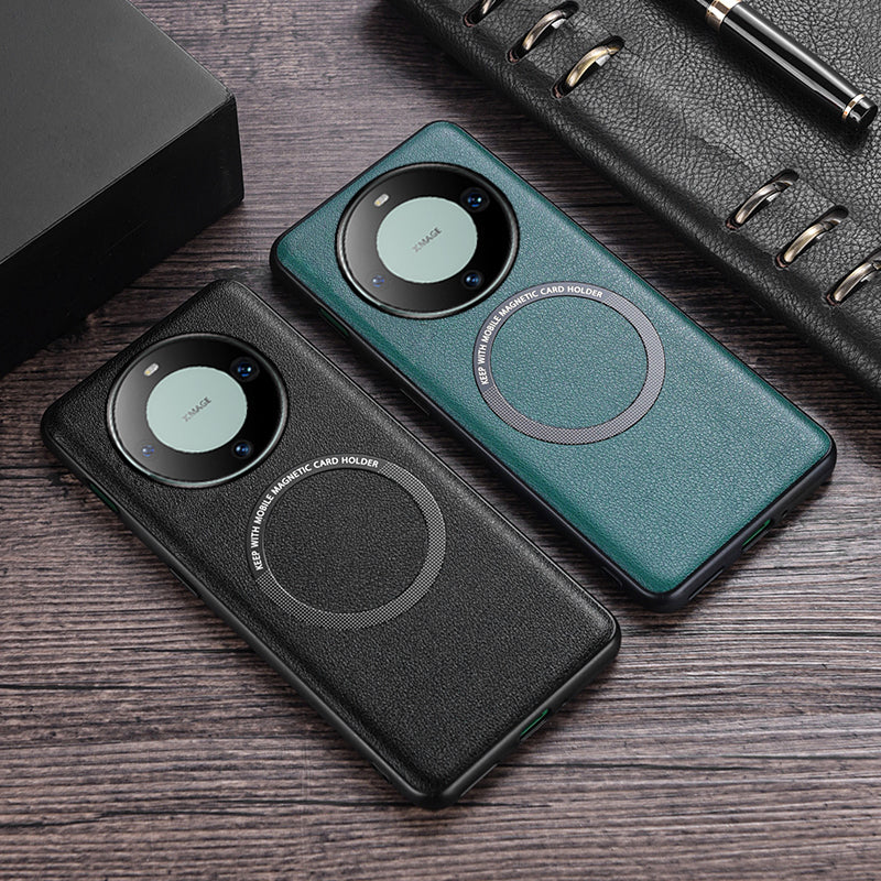 For Huawei Mate 60 Pro Magnetic Phone Case Compatible with MagSafe PU Leather Coated TPU Protective Cover