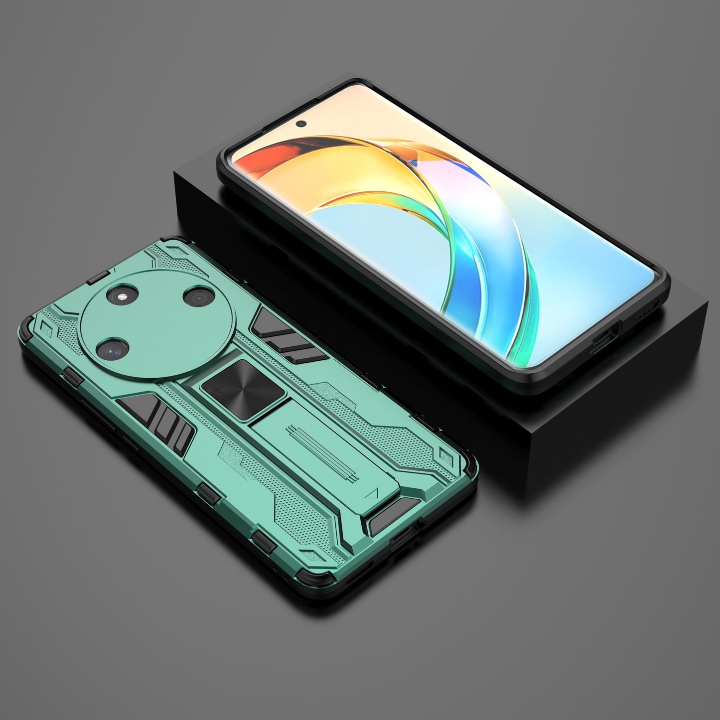 For Honor X50 Foldable Kickstand Phone Cover Hard PC + Soft TPU Anti-drop Protective Case