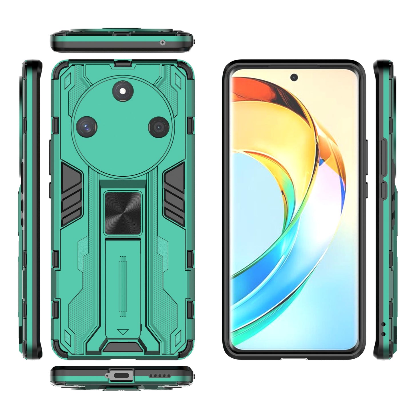 For Honor X50 Foldable Kickstand Phone Cover Hard PC + Soft TPU Anti-drop Protective Case