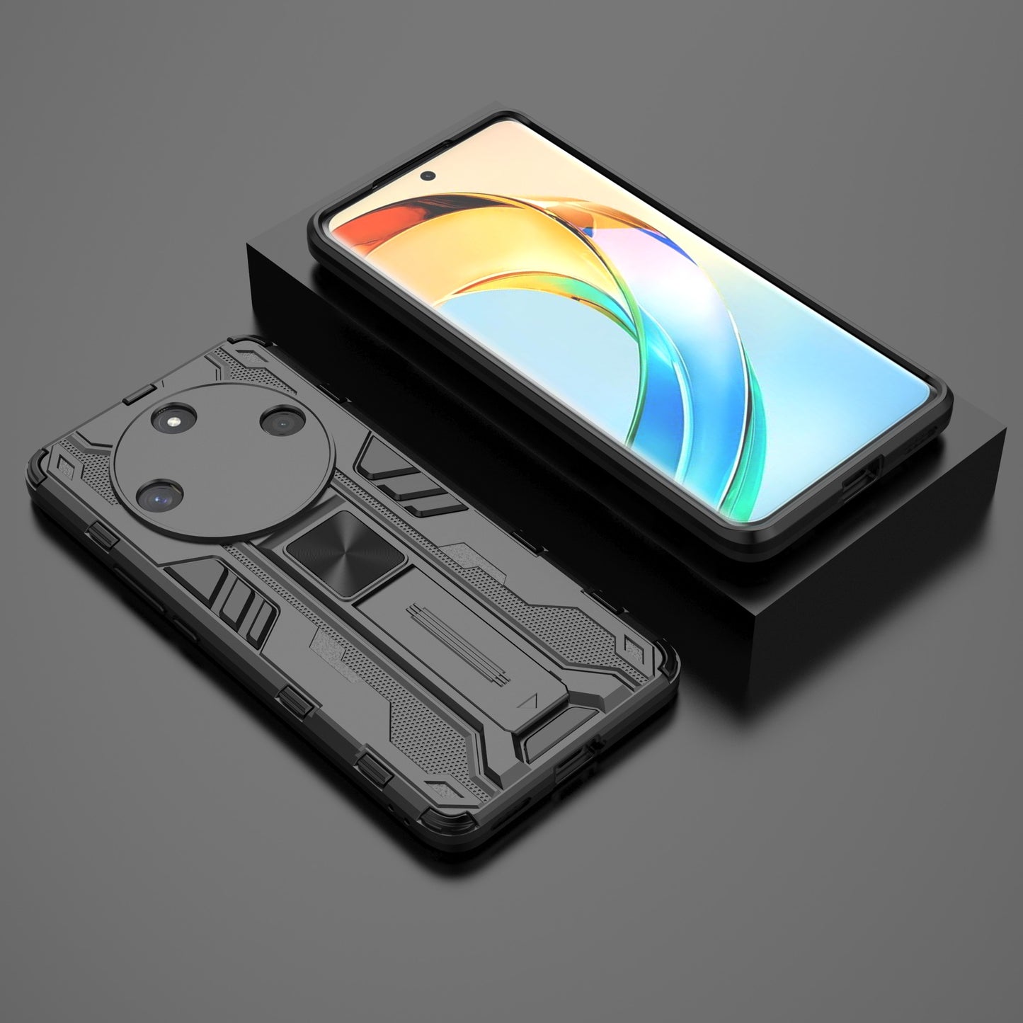For Honor X50 Foldable Kickstand Phone Cover Hard PC + Soft TPU Anti-drop Protective Case