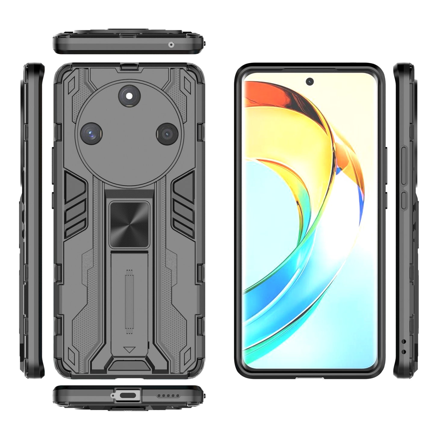For Honor X50 Foldable Kickstand Phone Cover Hard PC + Soft TPU Anti-drop Protective Case