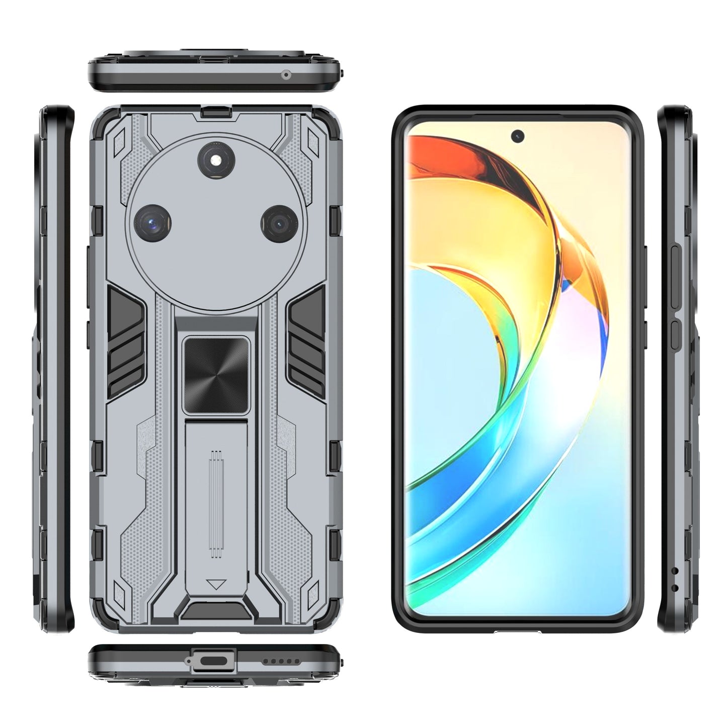For Honor X50 Foldable Kickstand Phone Cover Hard PC + Soft TPU Anti-drop Protective Case