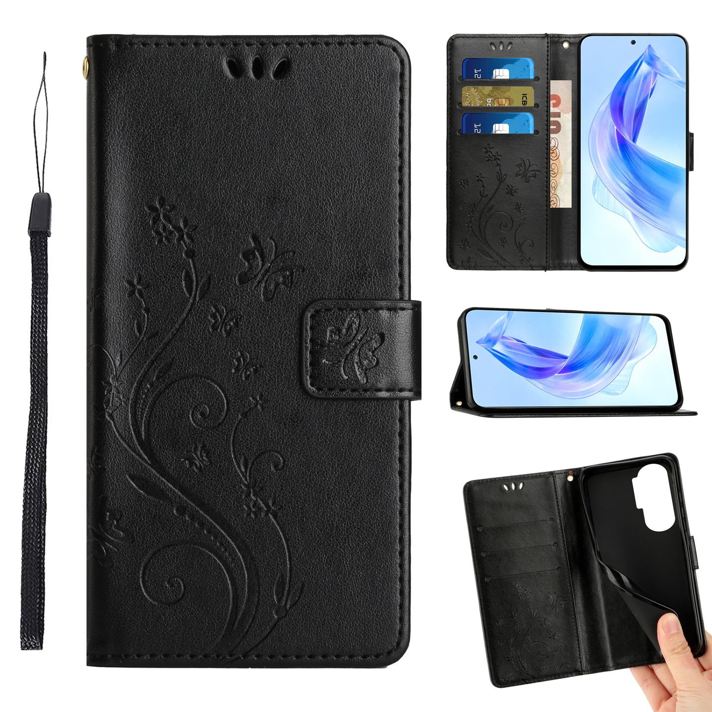 For Honor 90 Lite 5G / X50i 5G PU Leather Wallet Cover Butterfly Imprinted Stand Phone Case