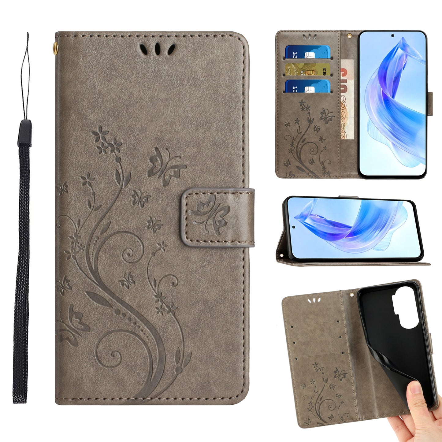 For Honor 90 Lite 5G / X50i 5G PU Leather Wallet Cover Butterfly Imprinted Stand Phone Case