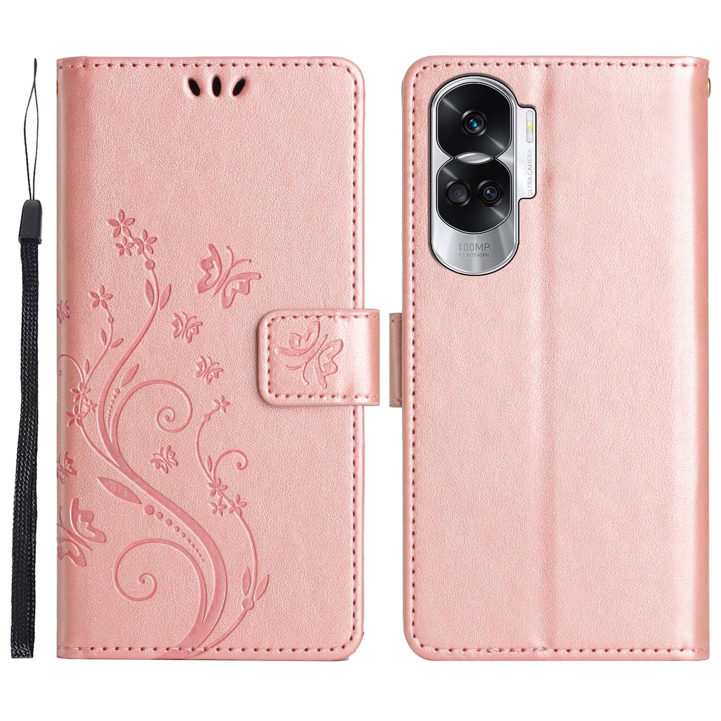 For Honor 90 Lite 5G / X50i 5G PU Leather Wallet Cover Butterfly Imprinted Stand Phone Case