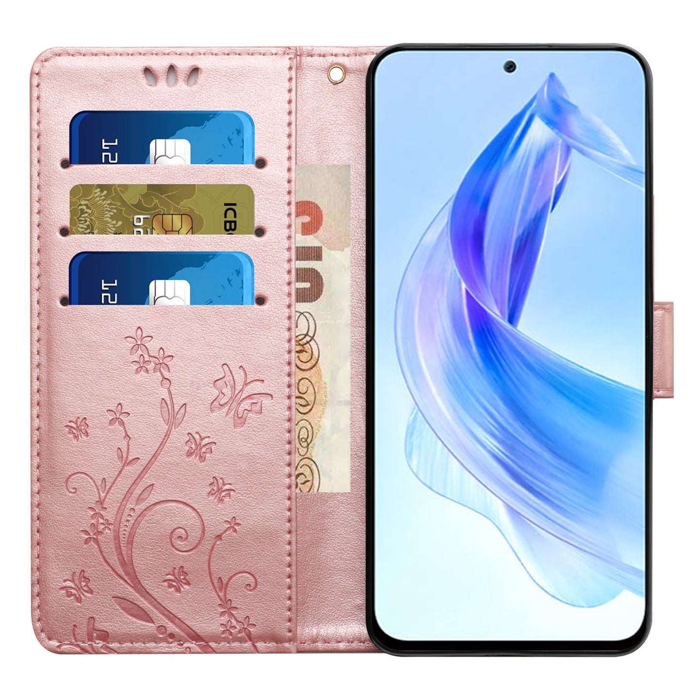 For Honor 90 Lite 5G / X50i 5G PU Leather Wallet Cover Butterfly Imprinted Stand Phone Case