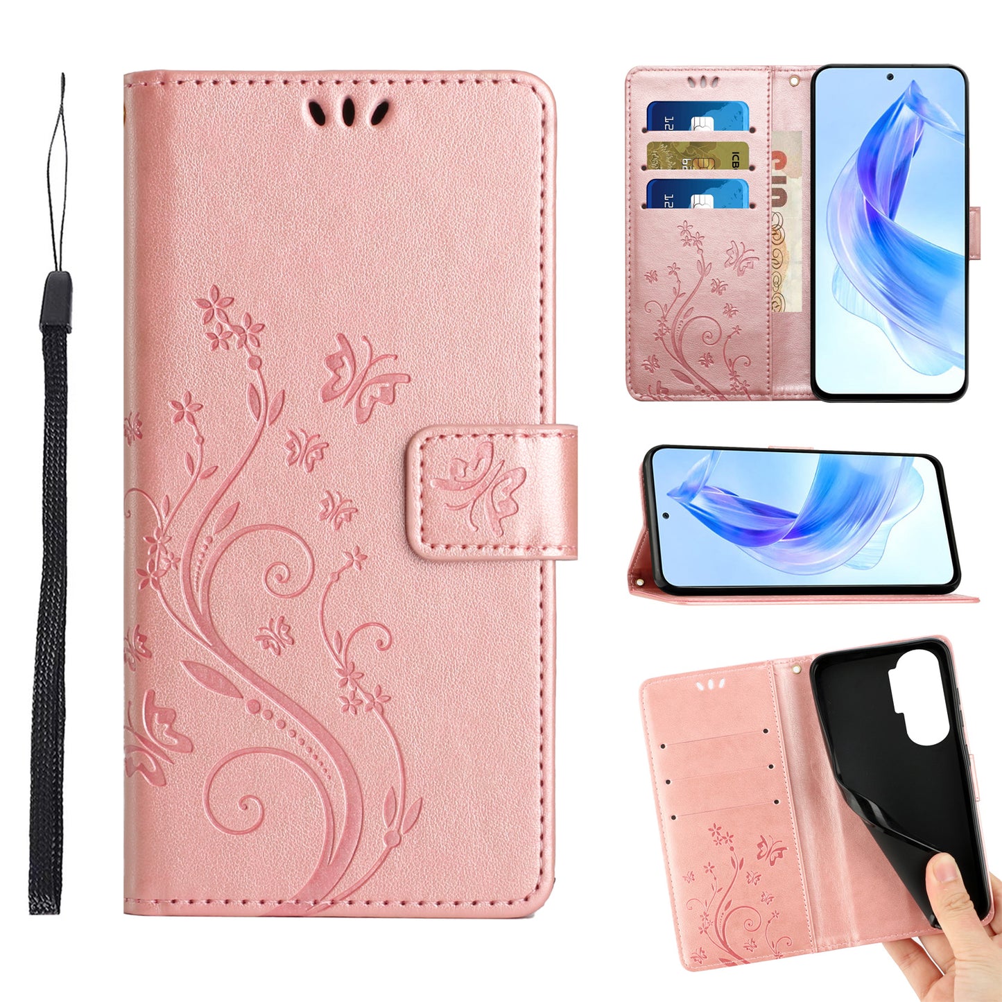 For Honor 90 Lite 5G / X50i 5G PU Leather Wallet Cover Butterfly Imprinted Stand Phone Case