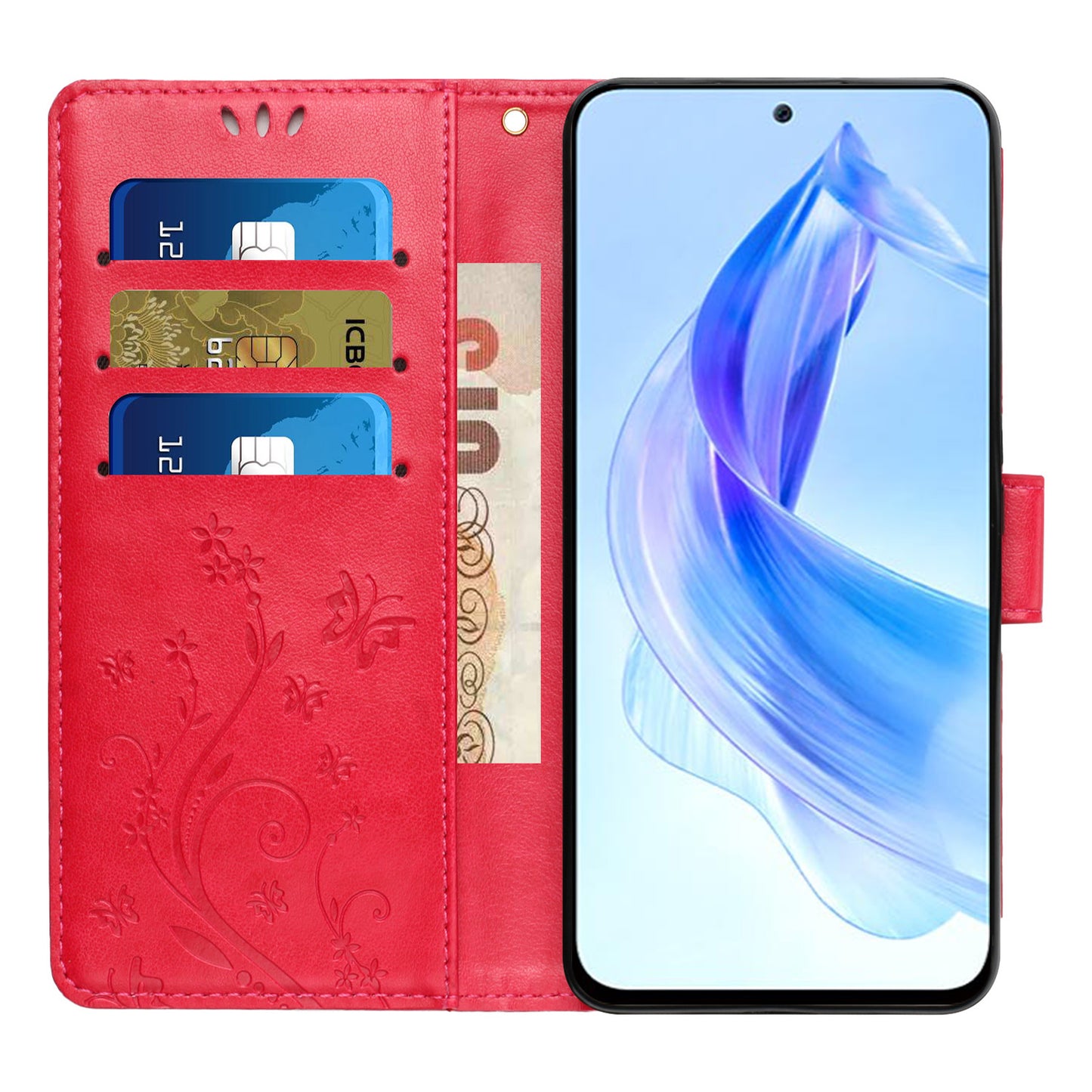 For Honor 90 Lite 5G / X50i 5G PU Leather Wallet Cover Butterfly Imprinted Stand Phone Case