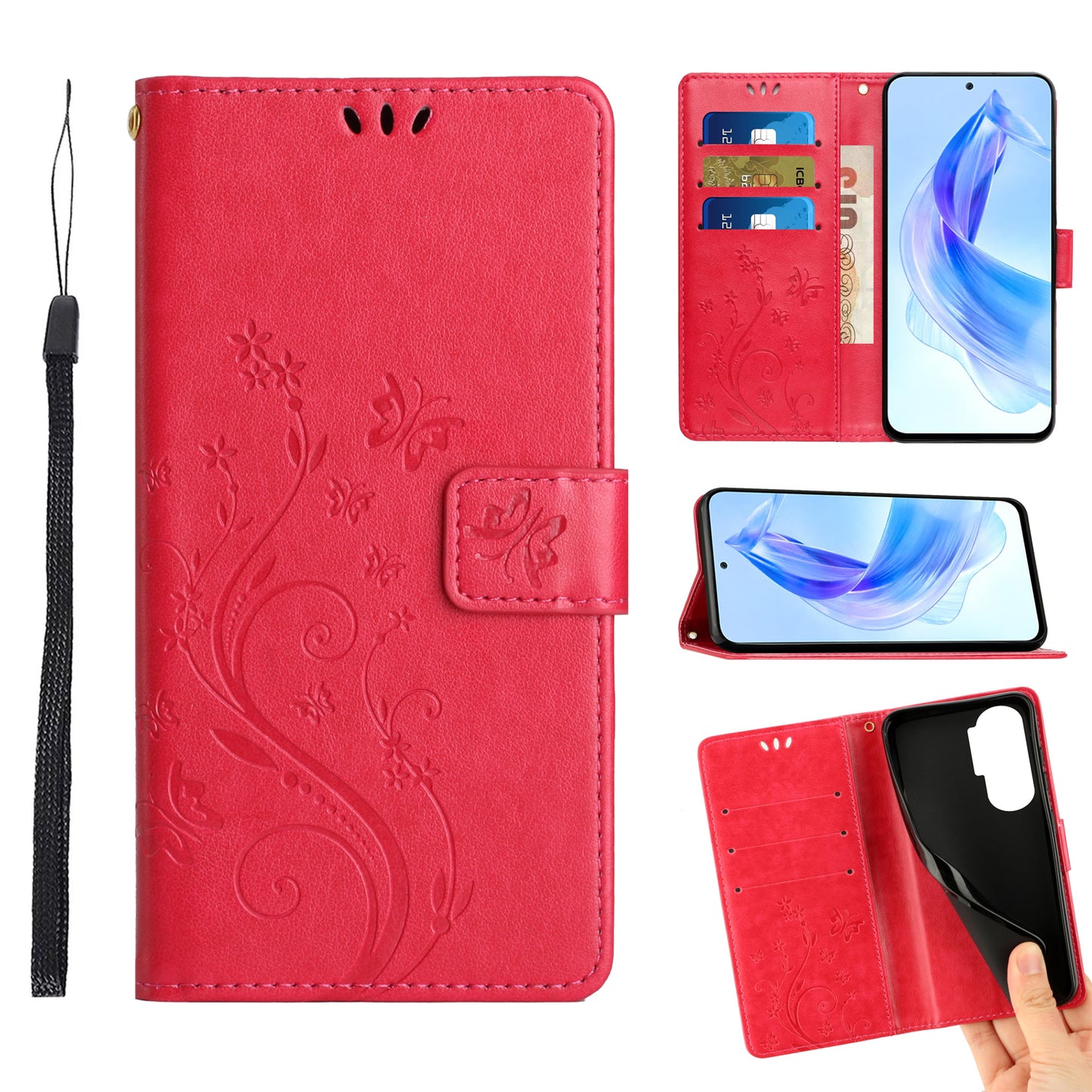 For Honor 90 Lite 5G / X50i 5G PU Leather Wallet Cover Butterfly Imprinted Stand Phone Case