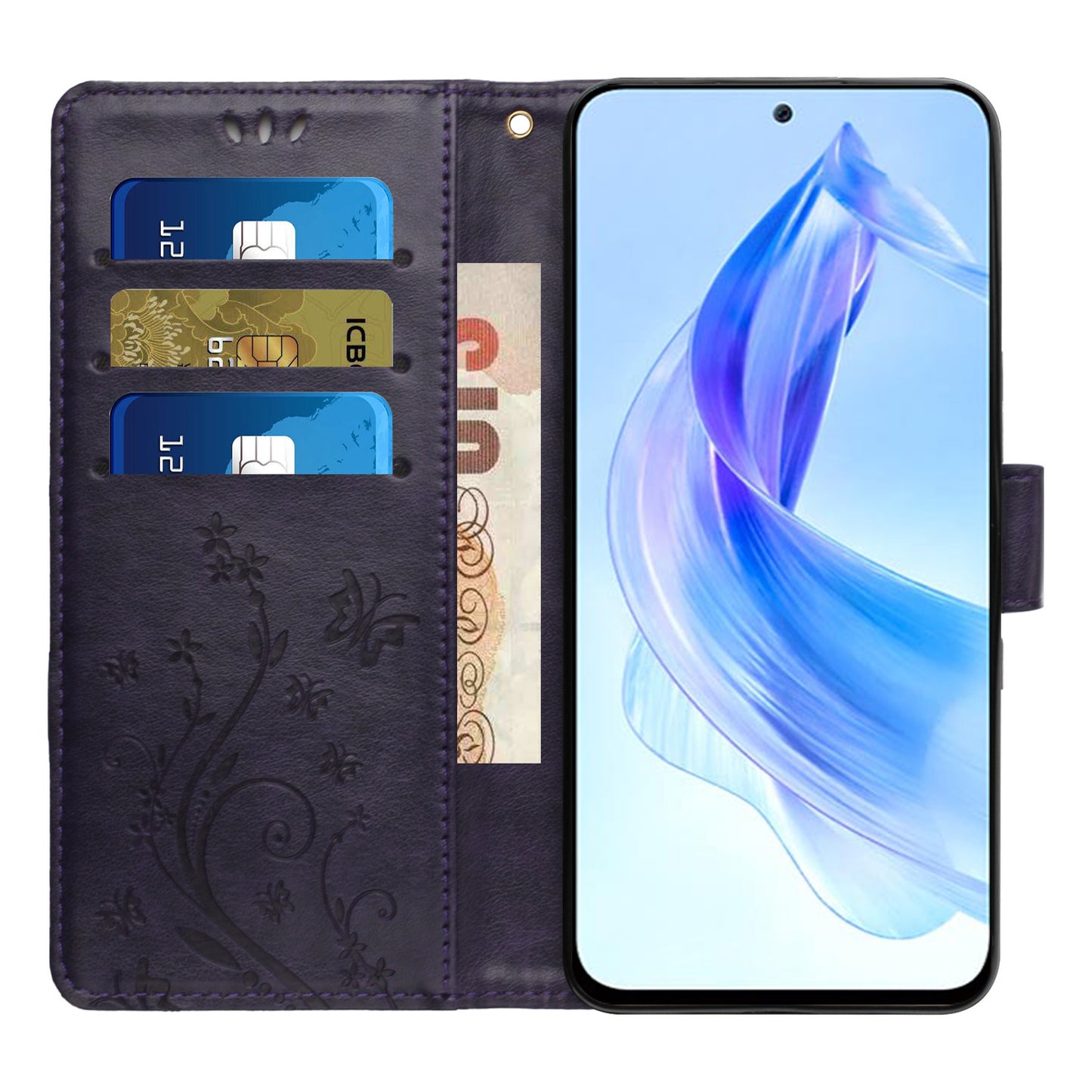 For Honor 90 Lite 5G / X50i 5G PU Leather Wallet Cover Butterfly Imprinted Stand Phone Case