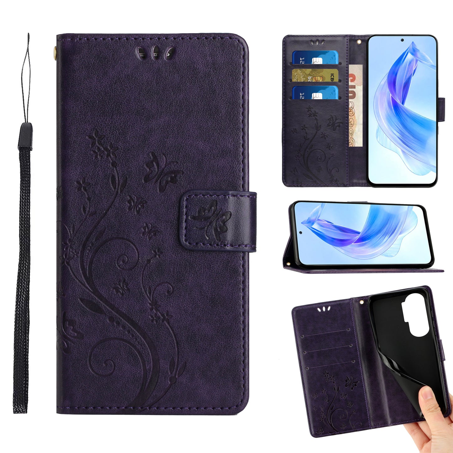 For Honor 90 Lite 5G / X50i 5G PU Leather Wallet Cover Butterfly Imprinted Stand Phone Case
