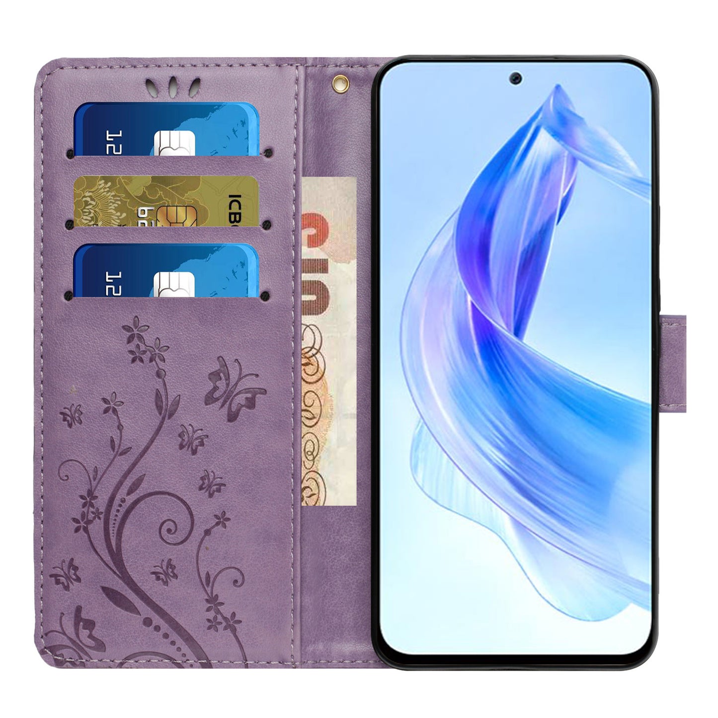 For Honor 90 Lite 5G / X50i 5G PU Leather Wallet Cover Butterfly Imprinted Stand Phone Case