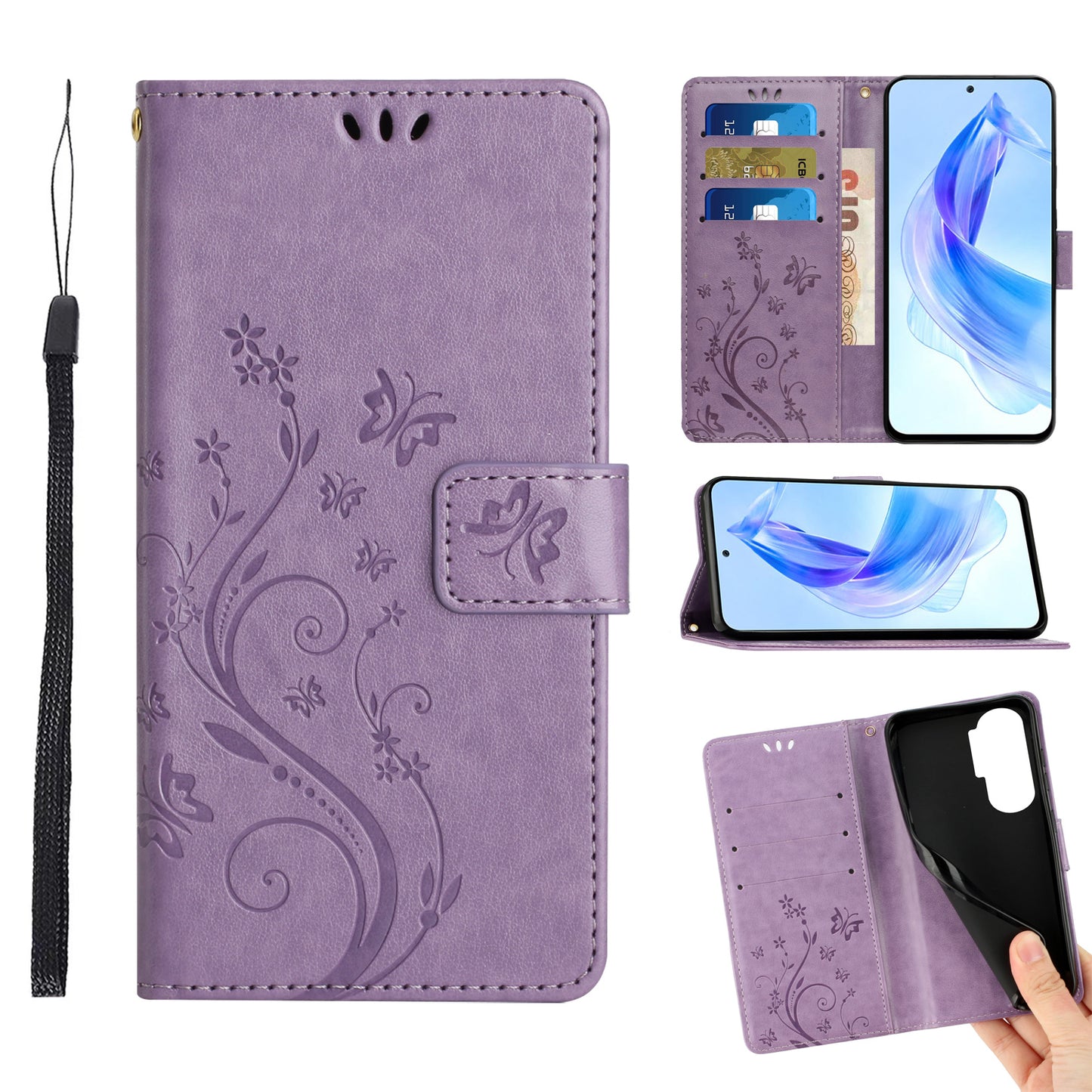 For Honor 90 Lite 5G / X50i 5G PU Leather Wallet Cover Butterfly Imprinted Stand Phone Case