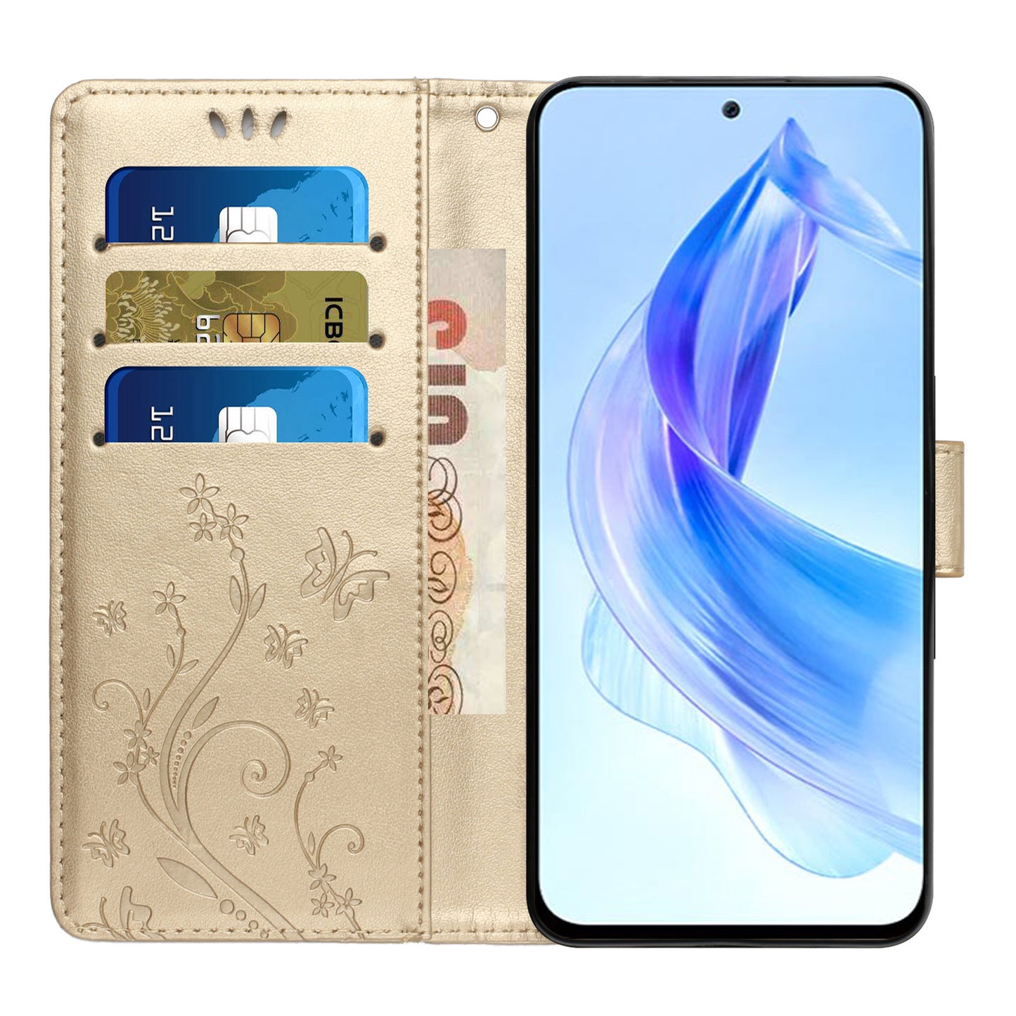 For Honor 90 Lite 5G / X50i 5G PU Leather Wallet Cover Butterfly Imprinted Stand Phone Case