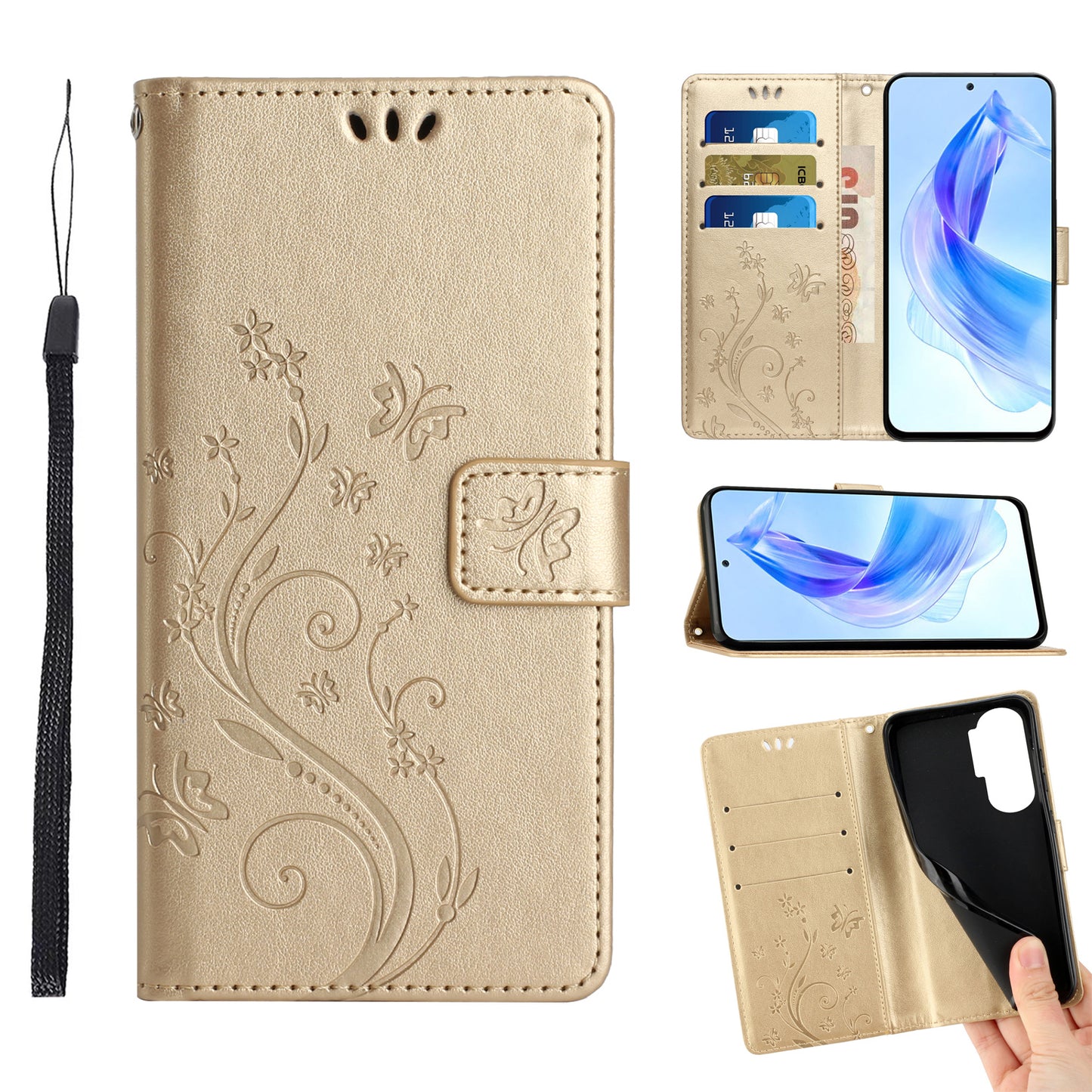 For Honor 90 Lite 5G / X50i 5G PU Leather Wallet Cover Butterfly Imprinted Stand Phone Case
