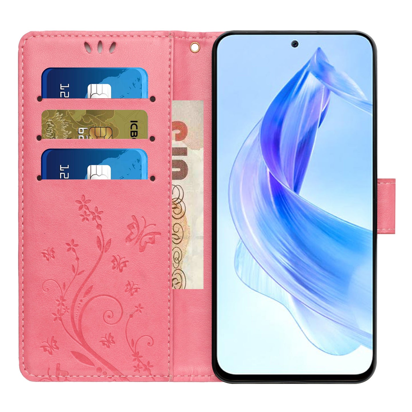 For Honor 90 Lite 5G / X50i 5G PU Leather Wallet Cover Butterfly Imprinted Stand Phone Case