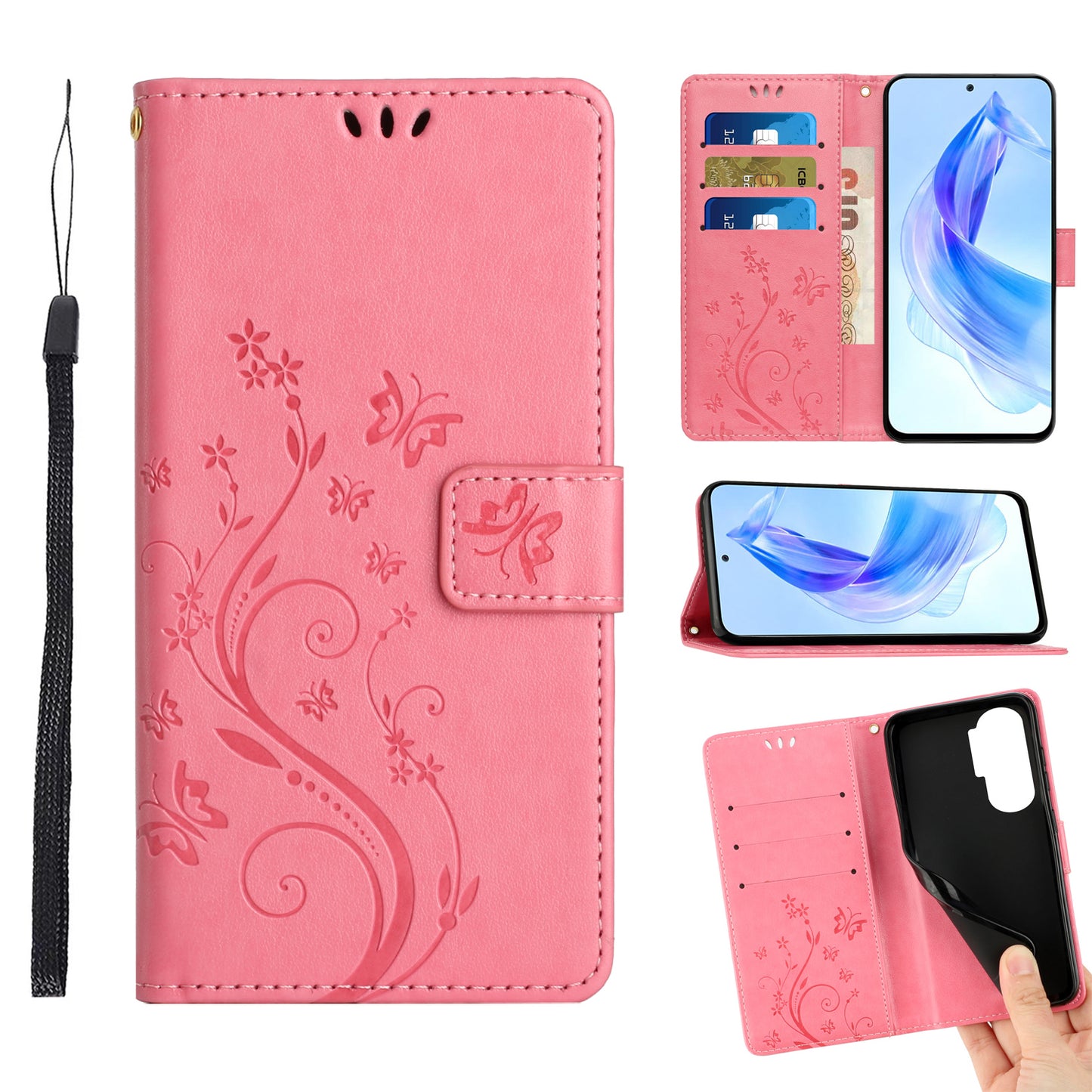 For Honor 90 Lite 5G / X50i 5G PU Leather Wallet Cover Butterfly Imprinted Stand Phone Case